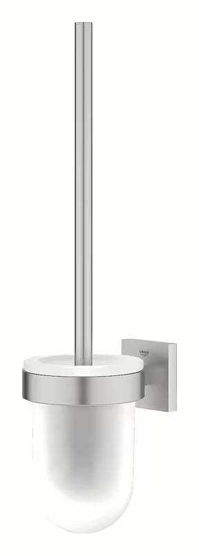 Sieninė WC šepetys Grohe Start Cube Accessories, supersteel apdailos, su stikline talpa ir paslėptu tvirtinimu.