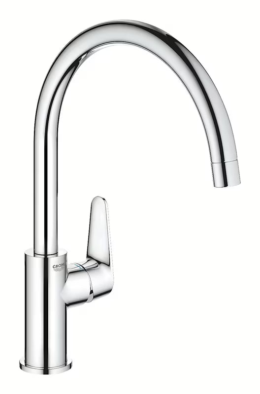 Chromuotas svirtinis virtuvinis maišytuvas Grohe Start Curve su aukštu pasukamu snapu