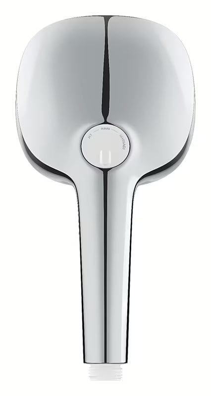 Chromuotas rankinis dušelis Grohe Tempesta Cube su trimis srovėmis: Rain, Jet ir Massage.