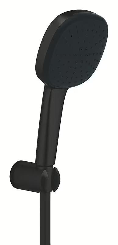 Dušo komplektas Grohe Vitalio Comfort 110 matinės juodos spalvos su rankiniu dušu, 1750 mm žarna ir sieniniu laikikliu.