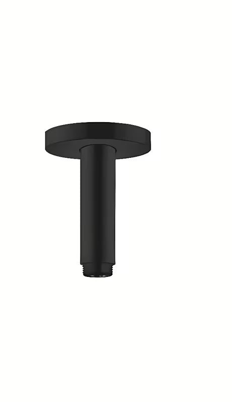Lubinis dušo galvos alkūnė hansgrohe S 10 cm, matinės juodos spalvos, su apvalia rozete pro viršutiniam dušui.