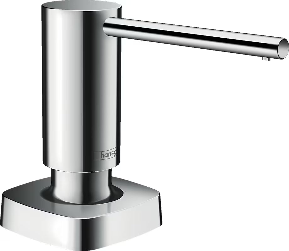 Chromuotas įleidžiamas skysto muilo ir ploviklio dozatorius hansgrohe A71 su kvadratine rozete