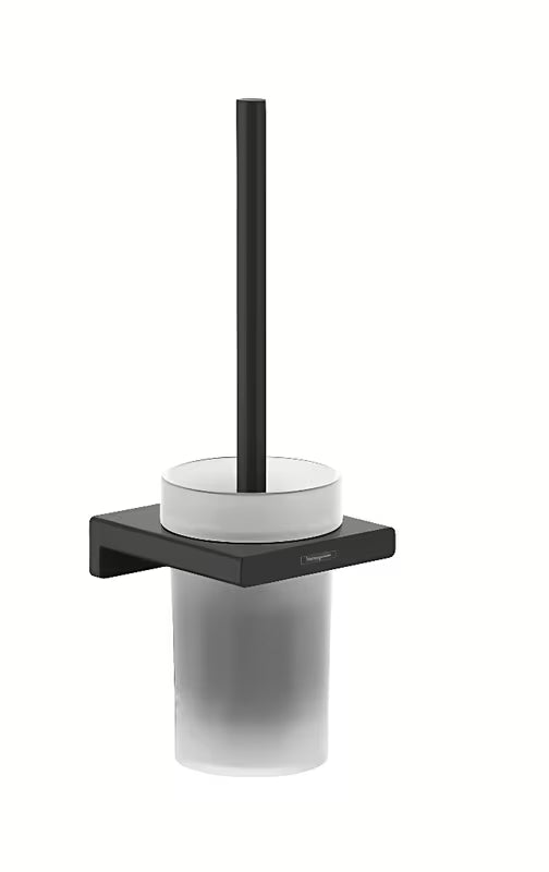 Sieninė WC šepetys hansgrohe addstoris matinės juodos spalvos su laikikliu iš metalo ir stiklo