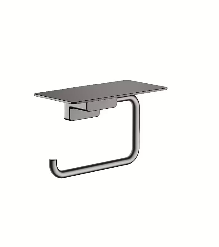 Hansgrohe addstoris tualetinio popieriaus laikiklis su lentynėle šlifuoto juodo chromo spalvos, tvirtinamas prie sienos