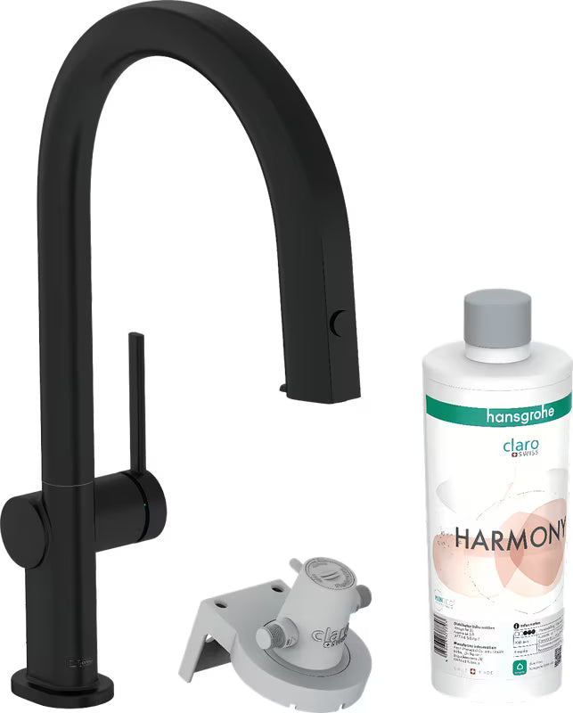 Hansgrohe Aqittura virtuvinis maišytuvas su filtru matinės juodos spalvos, su ištraukiamu snapu