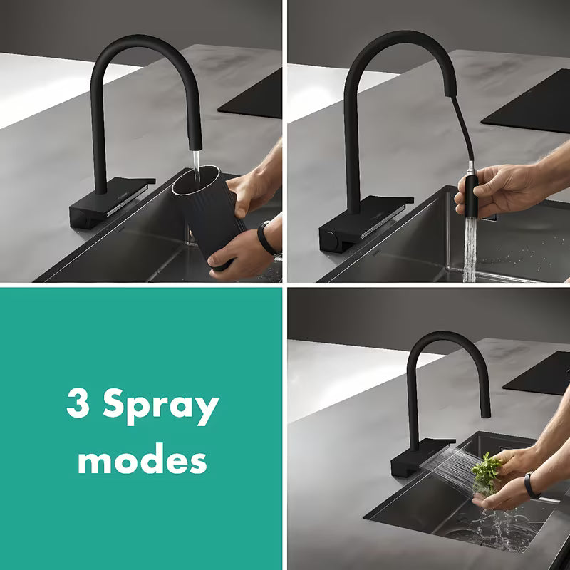 Hansgrohe Aquno Select virtuvinis maišytuvas su ištraukiamu dušeliu matinės juodos spalvos