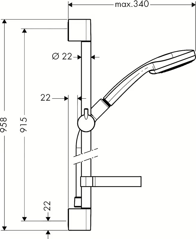 Hansgrohe Croma 100 dušo komplektas, apdaila chrome, su rankiniu dušeliu, stovu, žarna, slankikliu ir muiline