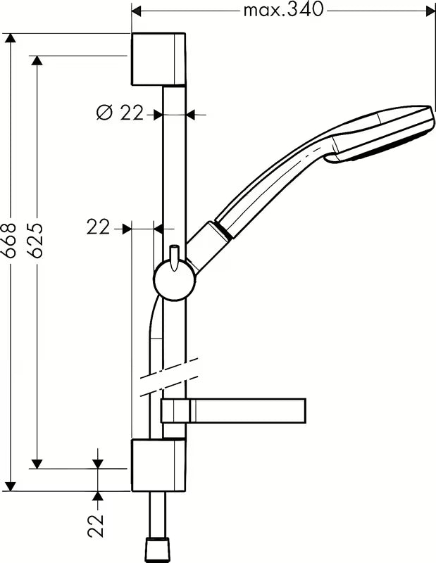 Dušo komplektas Hansgrohe Croma 100 Vario, apdaila chrome, su rankiniu dušeliu, stovu, žarna ir muiline.