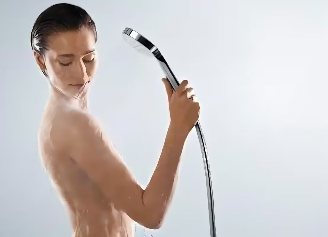 Hansgrohe Croma Select E dušo komplektas baltos ir chromo spalvos su rankiniu dušu ir stovu Unica