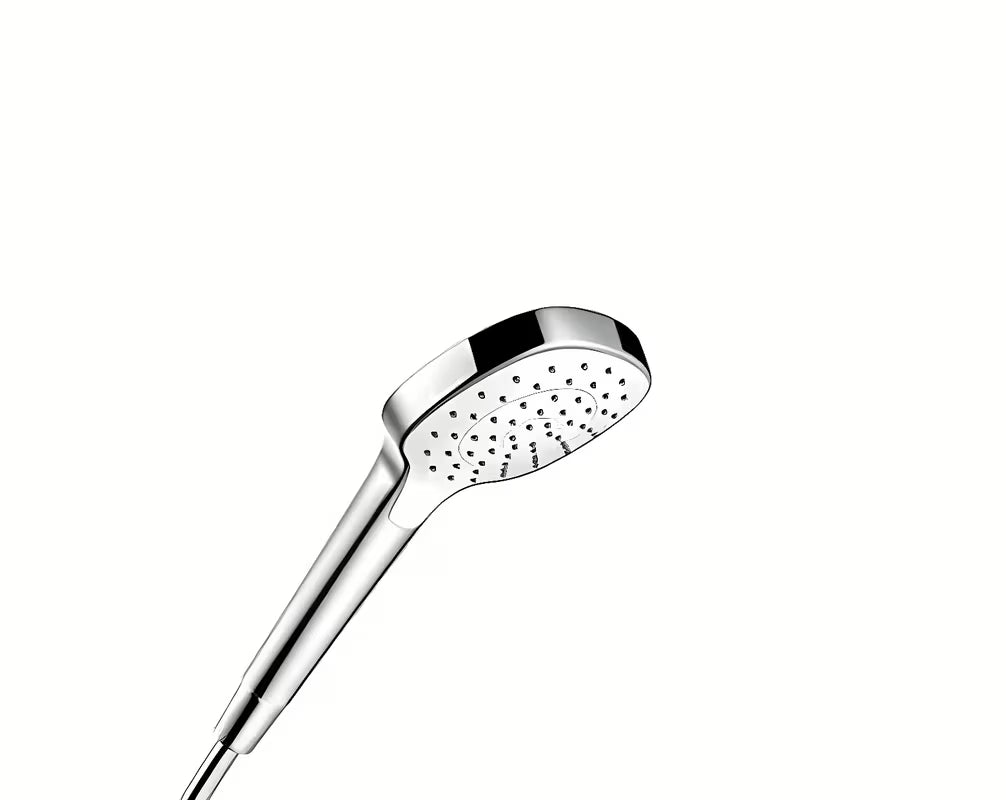 Hansgrohe Croma Select E dušo komplektas baltos ir chromo spalvos su rankiniu dušu, Unica stovu ir žarna