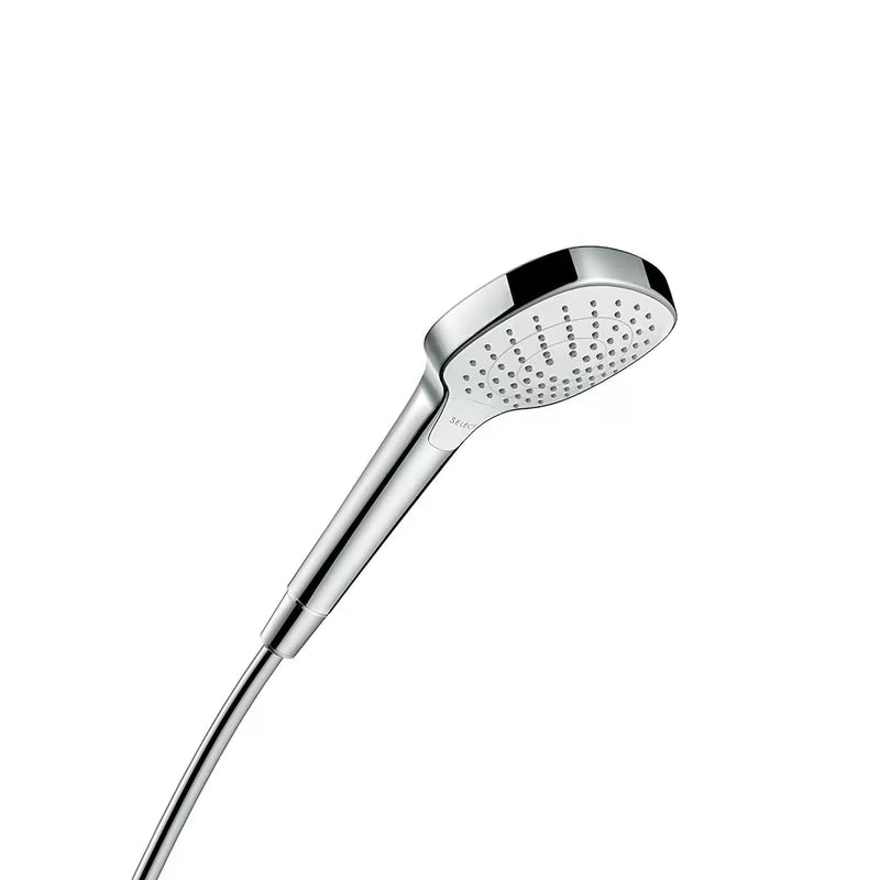 Rankinis dušelis Hansgrohe Croma Select E Vario baltos/chromo spalvos su mygtuku Select, 110 mm skersmens.