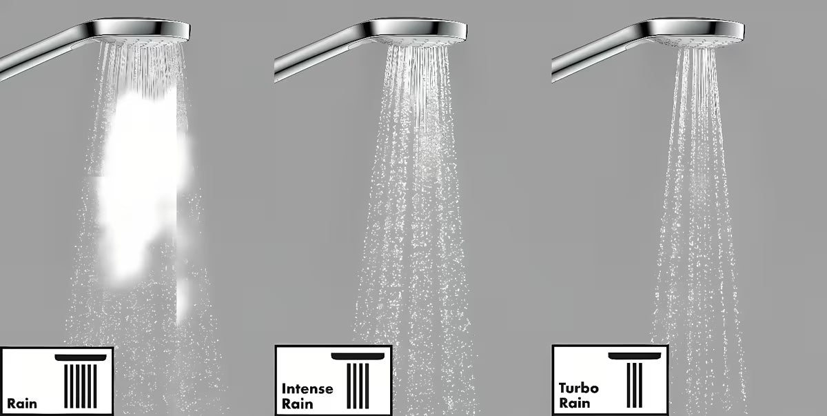 Rankinis dušelis Hansgrohe Croma Select E Vario baltos/chromo spalvos su mygtuku Select, 110 mm skersmens.
