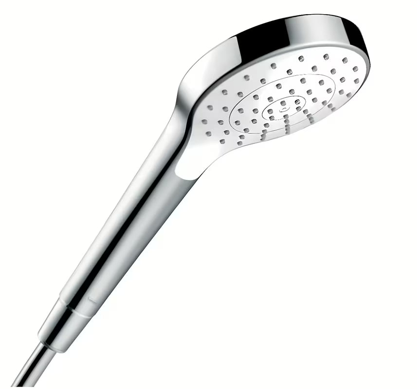 Rankinis dušas Hansgrohe Croma Select S baltos ir chromo spalvos su Rain srove, 110 mm skersmens.