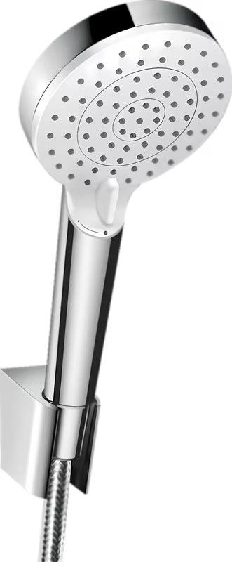 Hansgrohe Crometta rankinio dušo komplektas baltos ir chromo spalvos, su rankiniu dušeliu, laikikliu ir 1,25 m žarna.
