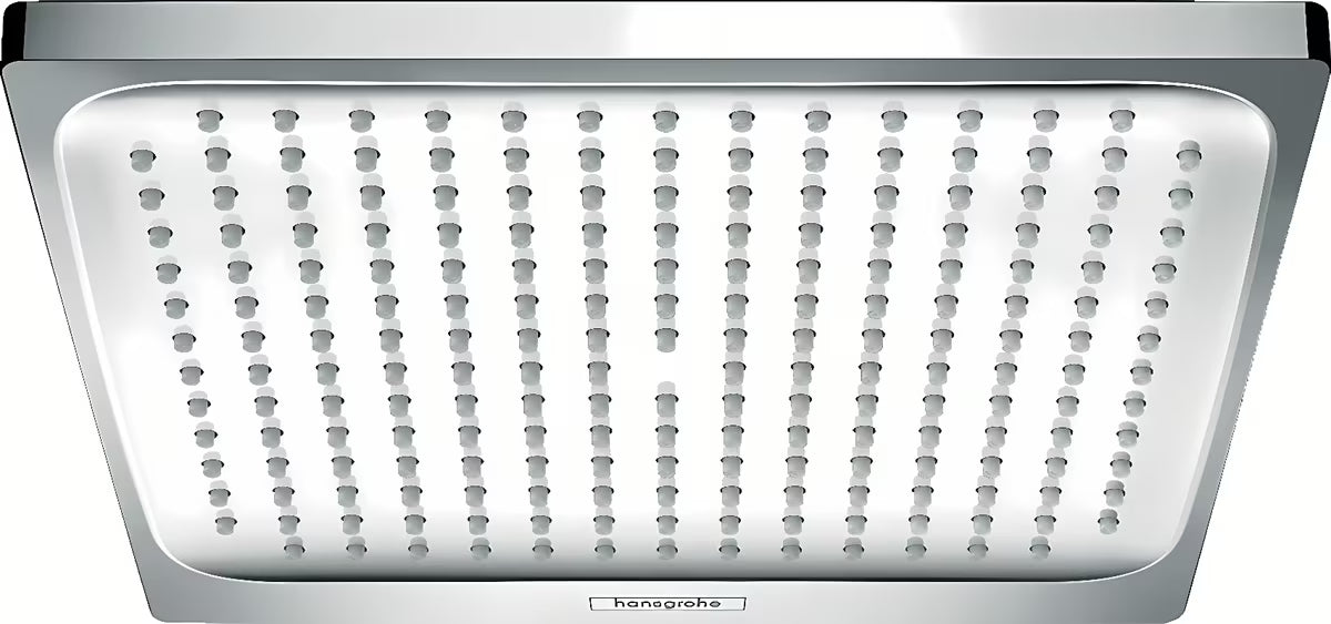 Viršutinis dušas Hansgrohe Crometta E 240, chromo spalvos, su Rain srove ir kvadratine 240 × 240 mm galvute.
