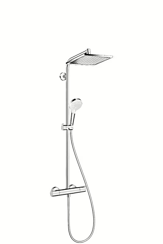 Hansgrohe Crometta E dušo sistema su termostatiniu maišytuvu chromo spalvos, su viršutiniu ir rankiniu dušu