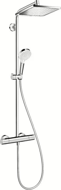 Hansgrohe Crometta E dušo sistema su termostatiniu maišytuvu chromo spalvos su 240 mm viršutiniu dušu ir rankiniu dušu