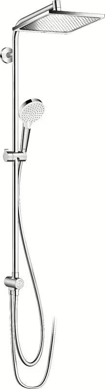 Hansgrohe Crometta E dušo sistema chromo spalvos su 240x240 mm viršutiniu dušu ir rankiniu dušu