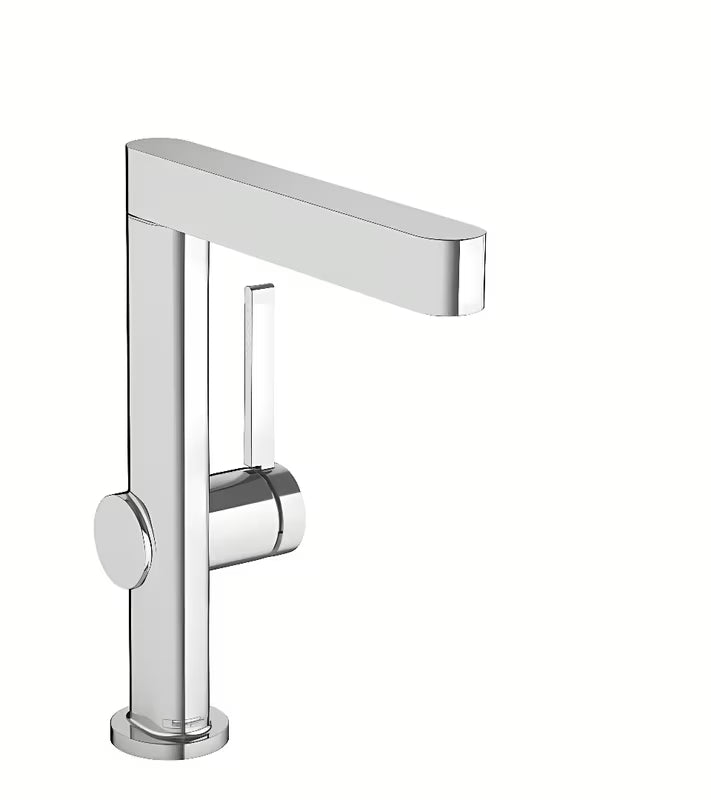 Chromuotas praustuvo svirtinis maišytuvas hansgrohe Finoris su pasukamu snapu ir push-open dugno vožtuvu