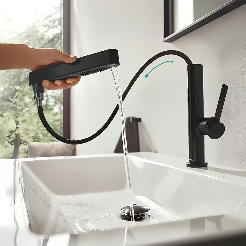 Hansgrohe Finoris praustuvo maišytuvas juodos matinės spalvos su ištraukiamu dušeliu