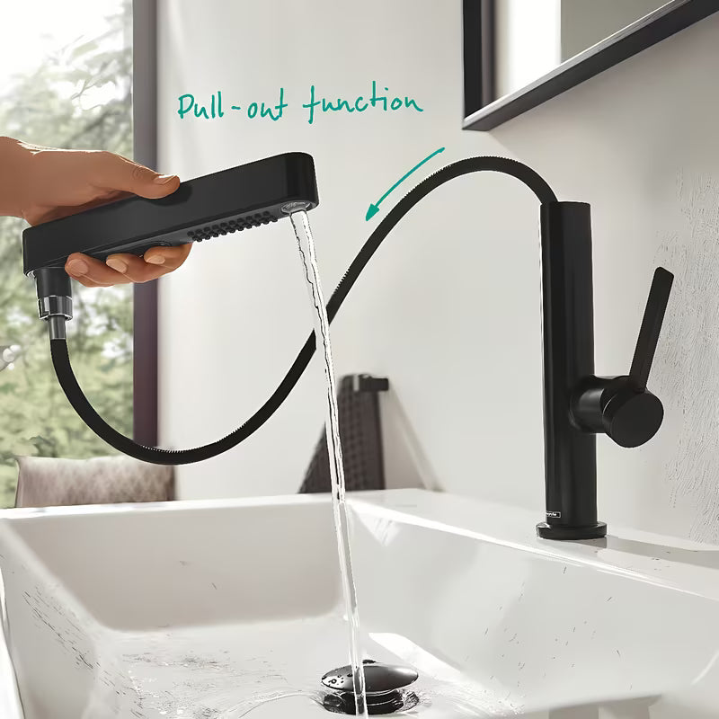 Hansgrohe Finoris praustuvo maišytuvas juodos matinės spalvos su ištraukiamu dušeliu