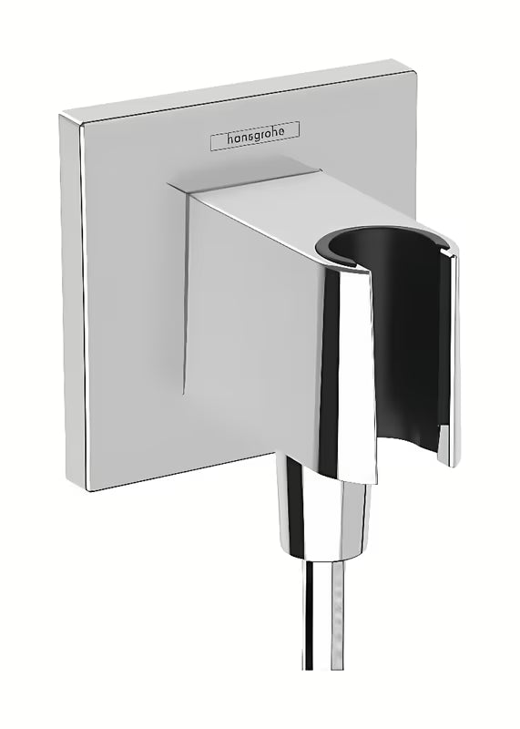 Hansgrohe fixfit E išvadas potinkinis vandens su laikikliu rankinis dušai chromo spalvos, kvadratinio dizaino.