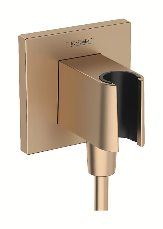 Išvadas potinkinis hansgrohe fixfit E su dušo laikikliu, šlifuotos bronzos spalvos, su kvadratiniu dangteliu.