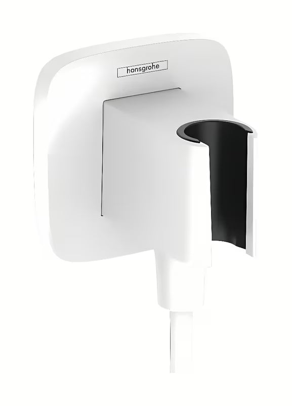 Matinės baltos spalvos išvadas potinkinis hansgrohe fixfit Q su laikikliu dušo galvutės su atbuliniu vožtuvu.