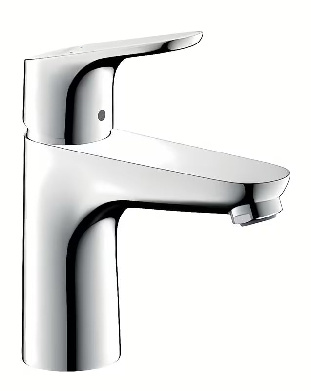 Chromuotas praustuvo maišytuvas Hansgrohe Focus 100 su svirtiniu valdymu ir traukiamuoju dugno vožtuvu
