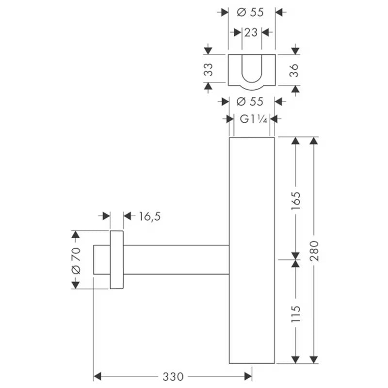 Chromo spalvos praustuvo sifonas Hansgrohe Flowstar su reguliavimu 65–165 mm