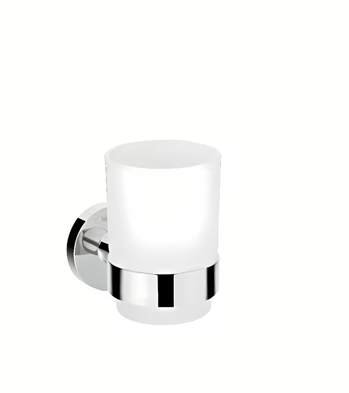 Hansgrohe Logis chromuotas šepetėlių laikiklis su stikline talpa pro montuojamas ant sienos