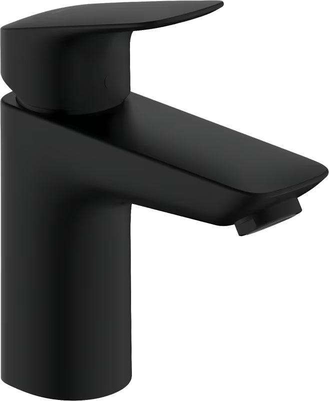 Hansgrohe Logis svirtinis praustuvo maišytuvas matinės juodos spalvos su Push-Open dugno vožtuvu.