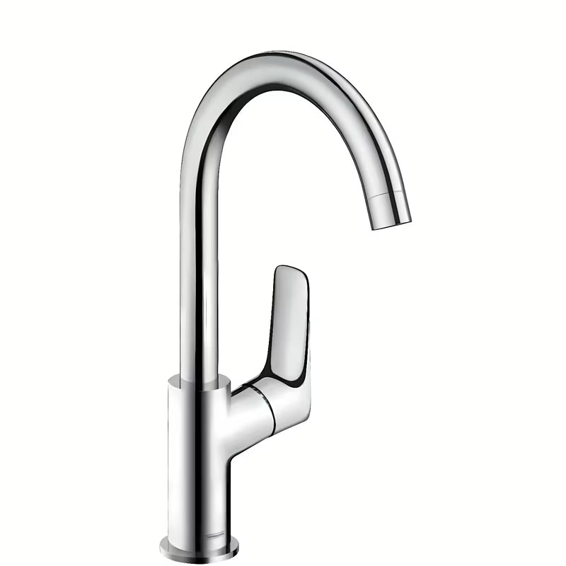Chrominis praustuvo svirtinis maišytuvas hansgrohe Logis 210 su pasukamu snapu ir traukės vožtuvu