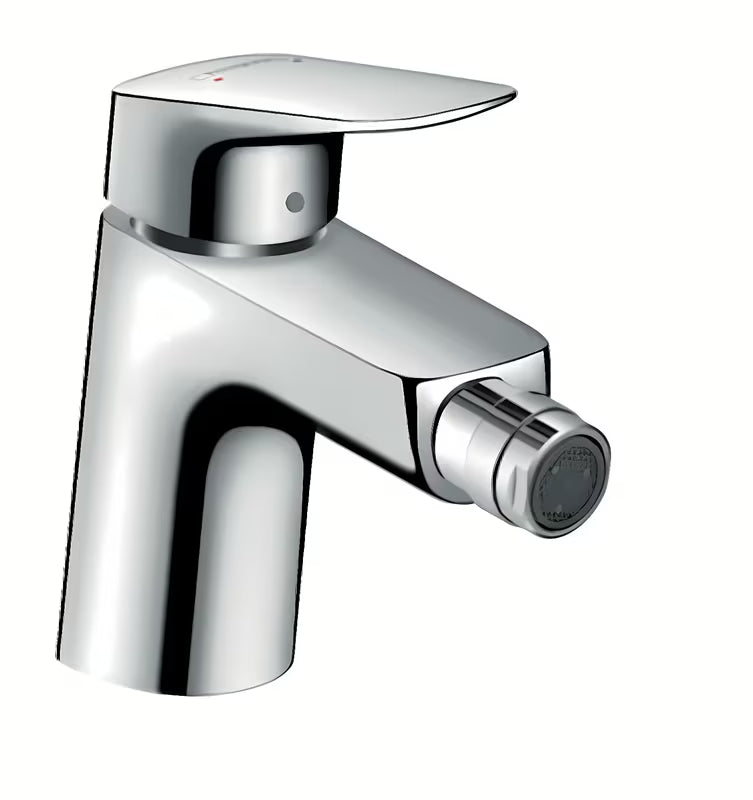 Chrominis svirtinis bidė maišytuvas Hansgrohe Logis su praustuvo dugno vožtuvas ir aeratoriumi su rutuliniu šarnyru