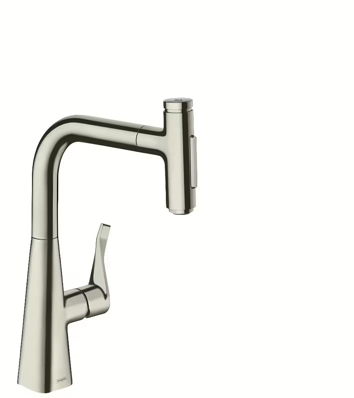 Hansgrohe Metris virtuvinis maišytuvas su ištraukiamu dušeliu nerūdijančio plieno išvaizdos