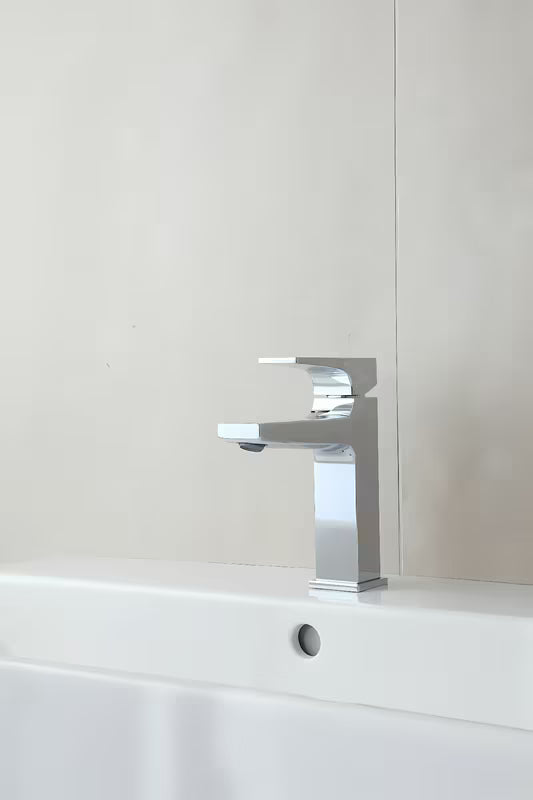 Chromo spalvos praustuvo svirtinis maišytuvas Hansgrohe Metropol su push-open dugno vožtuvu