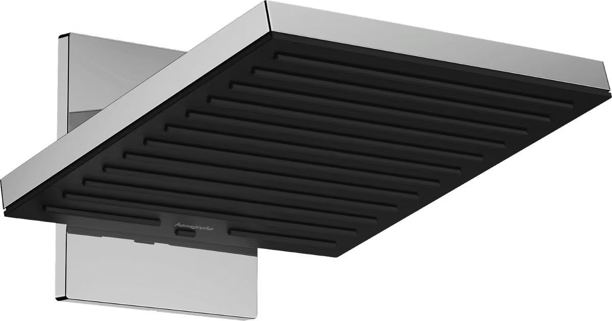 Chromo spalvos viršutinis dušas Hansgrohe Pulsify E 260 su dviem srovėmis: PowderRain ir Intense PowderRain.