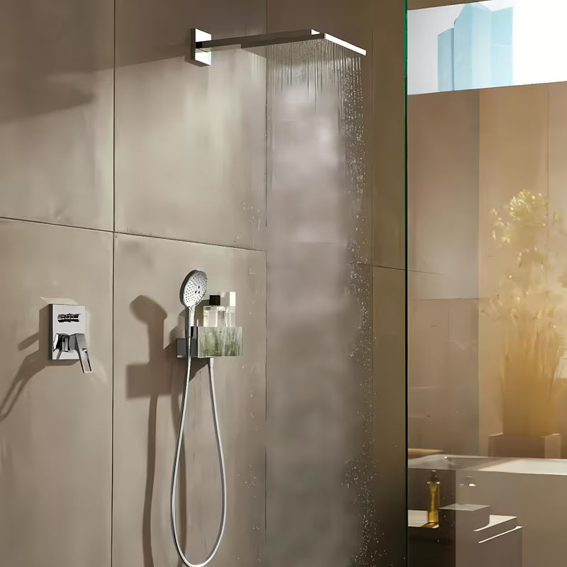 Viršutinis dušas Hansgrohe Raindance E 300 su dušo laikikliu, chromo spalvos, kvadratinė dušo galva 300 × 300 mm