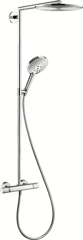 Hansgrohe Raindance S dušo sistema su termostatu, chromo spalvos, su viršutiniu dušu 300 mm ir rankiniu dušeliu