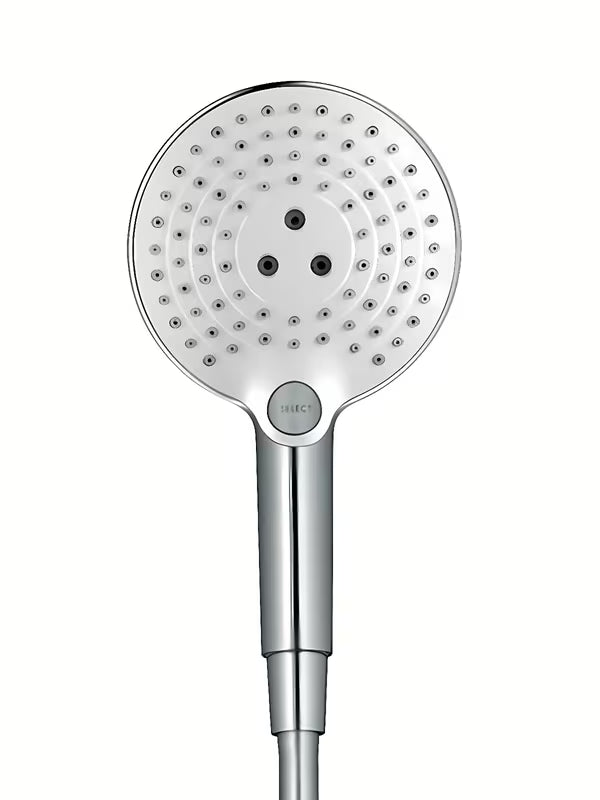 Chromuotas rankinis dušelis Hansgrohe Raindance Select S 120 su mygtuku Select su 3 srovės tipais