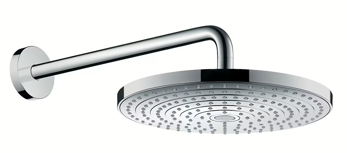 Viršutinis dušas hansgrohe Raindance Select S 300 2jet su dušo laikikliu, chromo spalvos pro montavimas ant sienos.