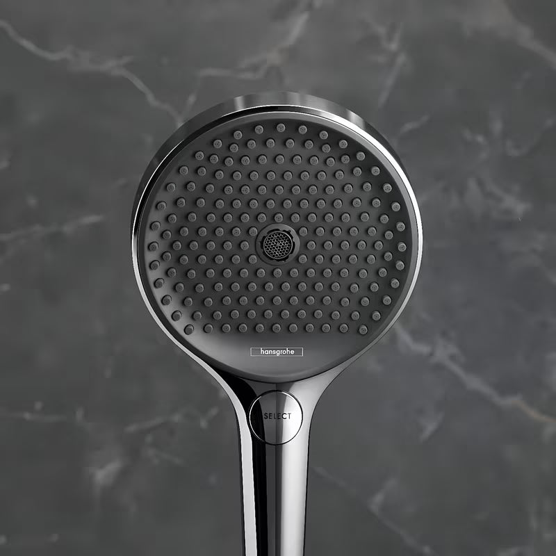 Rankinis dušas Hansgrohe Rainfinity 130 3jet, matinės juodos spalvos, su antracito spalvos dušo disku