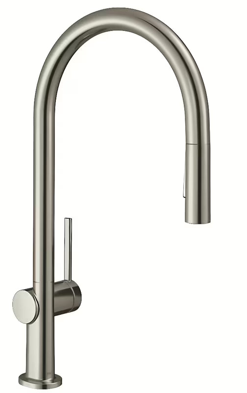 Virtuvinis maišytuvas Hansgrohe Talis s su aukštu lenktu snapu ir ištraukiamu dušeliu, nerūdijančio plieno išvaizdos