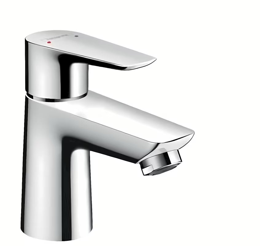 Chromo spalvos svirtinis praustuvo maišytuvas Hansgrohe Talis E su nuotako komplektu ir EcoSmart technologija