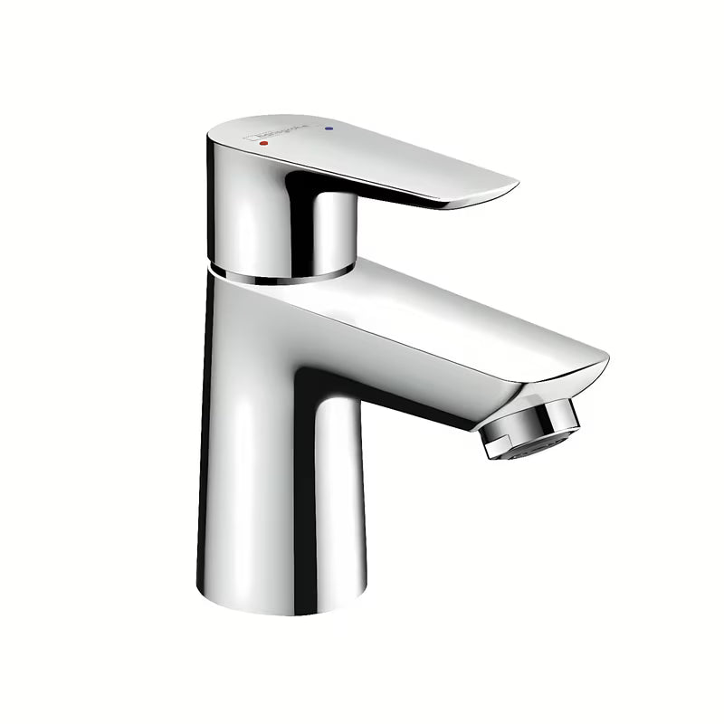 Chromo spalvos svirtinis praustuvo maišytuvas Hansgrohe Talis E 80 be praustuvo dugno vožtuvas