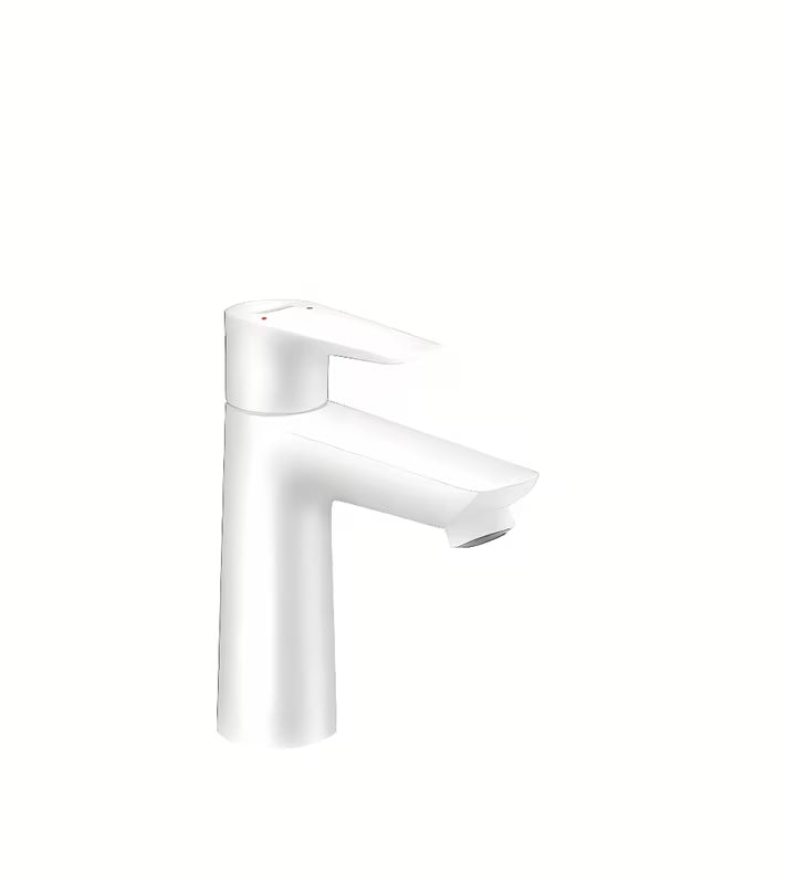 Hansgrohe Talis E praustuvo svirtinis maišytuvas matinės baltos spalvos be praustuvo dugno vožtuvas