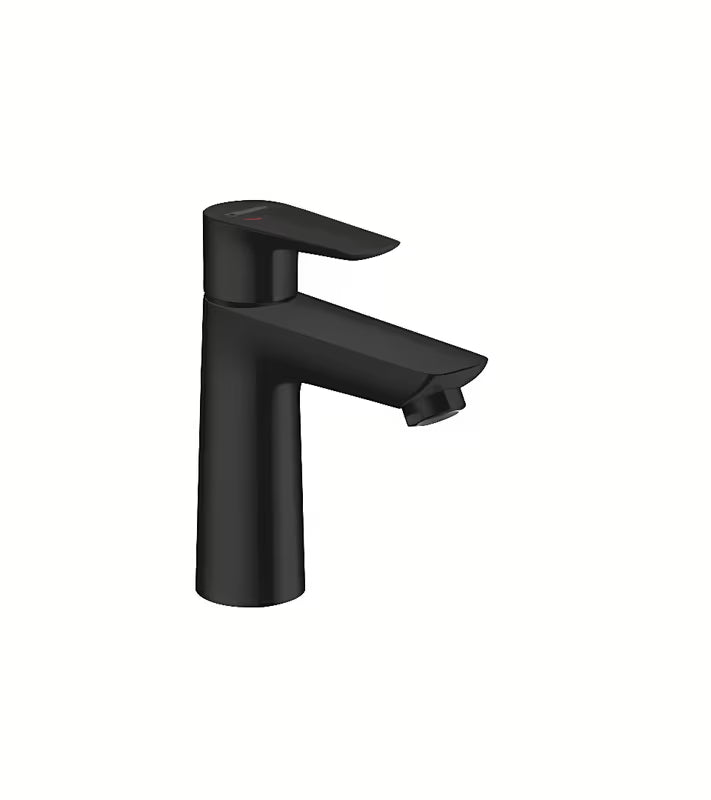 Hansgrohe Talis E 110 CoolStart svirtinis praustuvo maišytuvas matinės juodos spalvos, su dugno vožtuvo komplektu