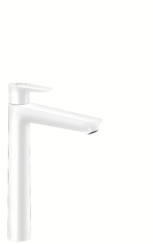 Hansgrohe Talis E aukštas praustuvo maišytuvas matinės baltos spalvos be praustuvo dugno vožtuvas