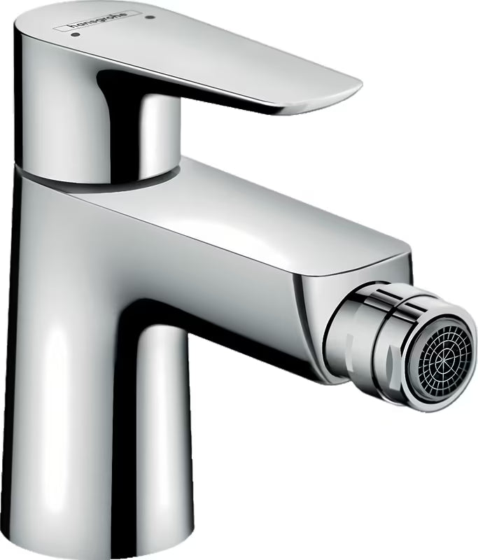 Chromuota svirtinis bidė maišytuvas Hansgrohe Talis E su praustuvo dugno vožtuvas su traukute ir pasukamu aeratoriumi