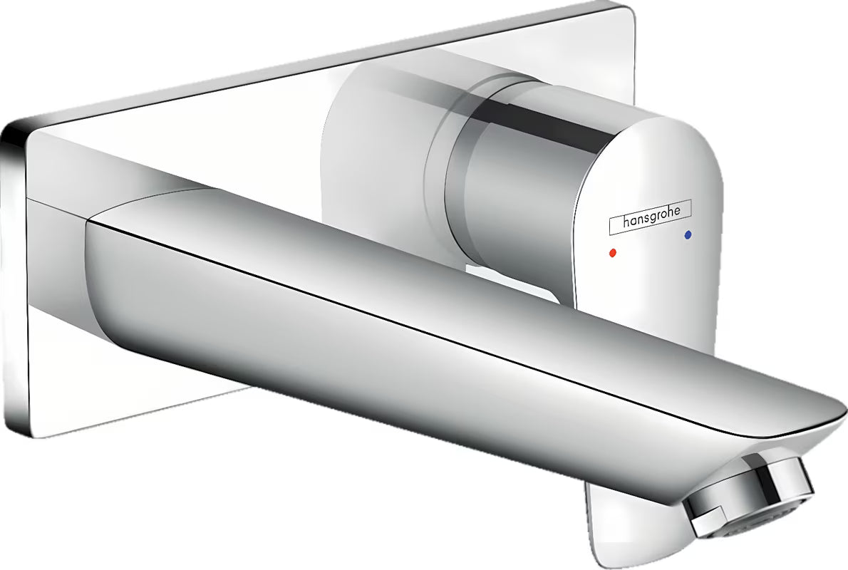 Hansgrohe Talis E potinkinė svirtinis praustuvo maišytuvas chromo apdailos pro montuojama ant sienos.